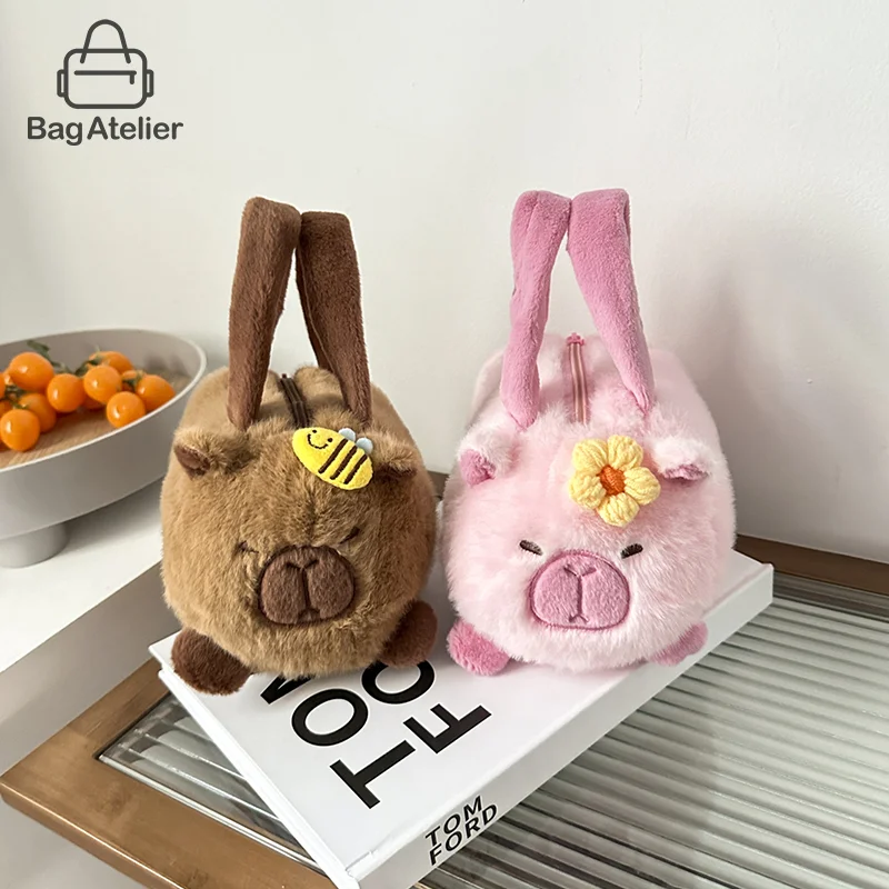 Cute Plush Capybara Creative Large Capacity Crossbody Bag Korean Cartoon Shoulder Bag Portable Commuter Handbag