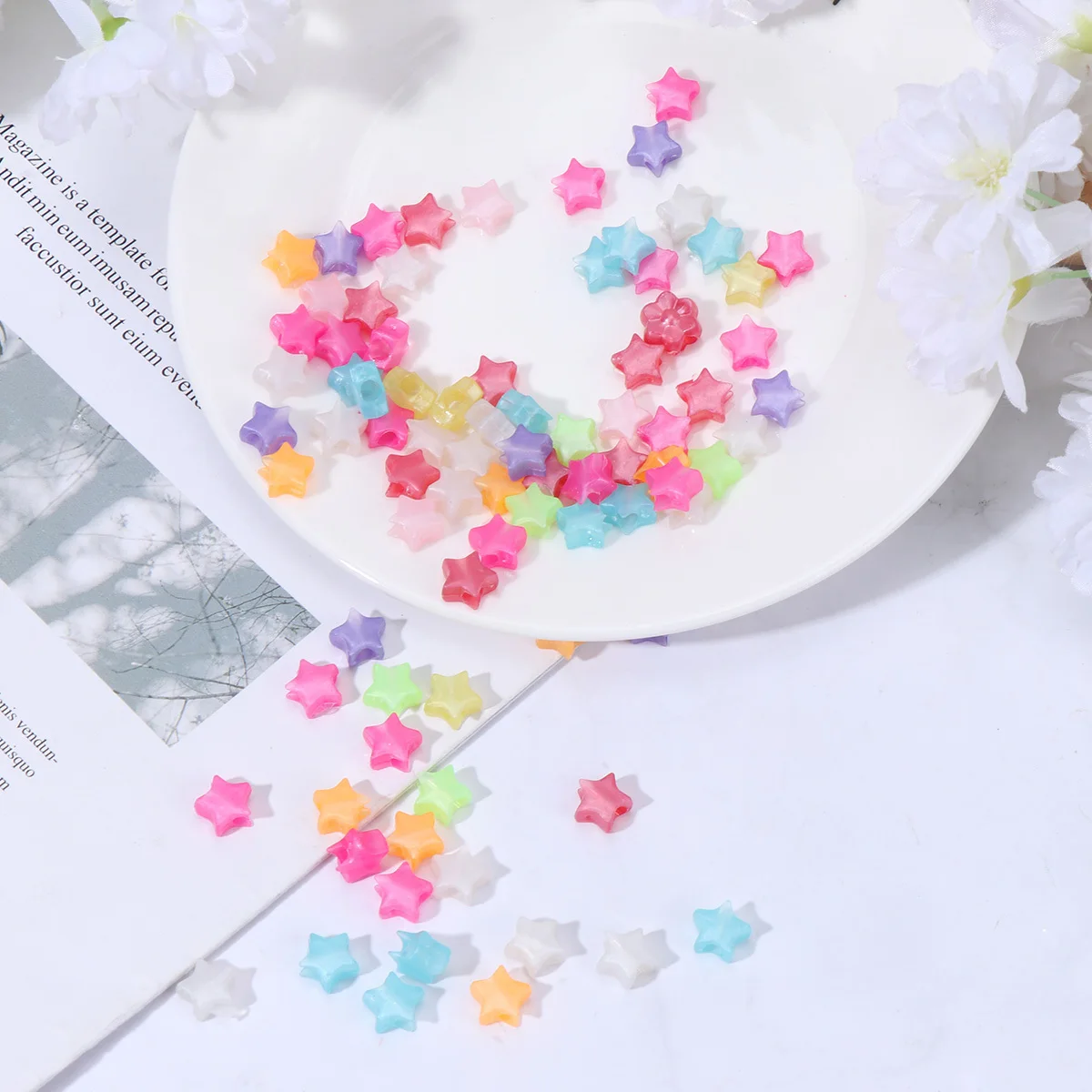 200 шт., бусины со звездами, свободные бусины для изготовления ювелирных изделий своими руками, комплект для рукоделия, браслет, ожерелье, детский подарочный набор для девочек, разные цвета