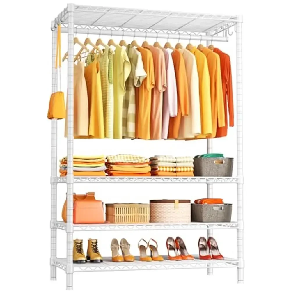 

4-Tier Metal Garment Rack Portable Clothing Organizer Bedroom Closet Laundry Room Adjustable Shelves Sturdy & Stable Easy