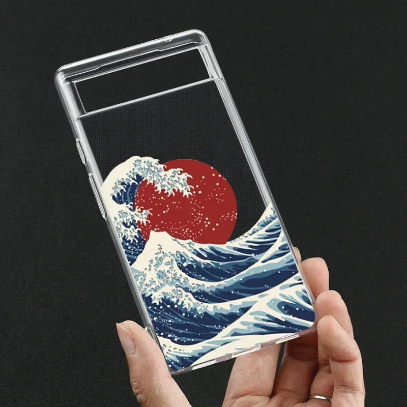 Mode große blaue Welle klare Handy hülle für Google Pixel 7 9 7pro 8 pro xl 6a 6pro 5g klare transparente Softcover Fundas Skin