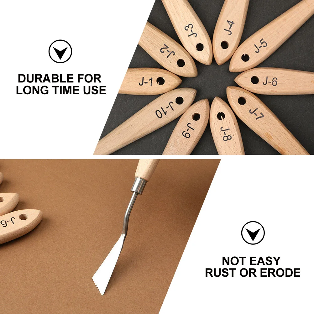 

10 Pcs Oil Painting Knife Set Mix Material Spatula Color Mixing Tool Spatulas Wood Handle Scraper Supplies Wooden