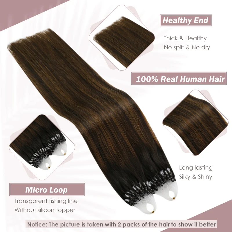 [15 Colors] Ugeat Micro Link Hair Extensions Human Hair 14-24" 1g/1s Machine Remy Hair 50g/100g Micro Bead Extensions Balayage