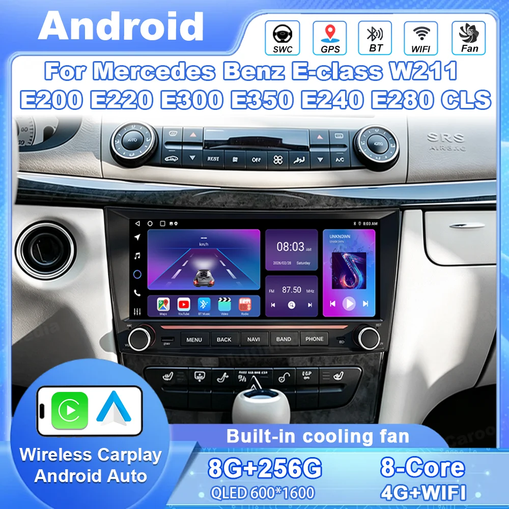 Android Auto Multimedia Player For Mercedes Benz E-class W211 E200 E220 E300 E350 E240 E280 CLS No2Din Car Radio GPS Carplay BT