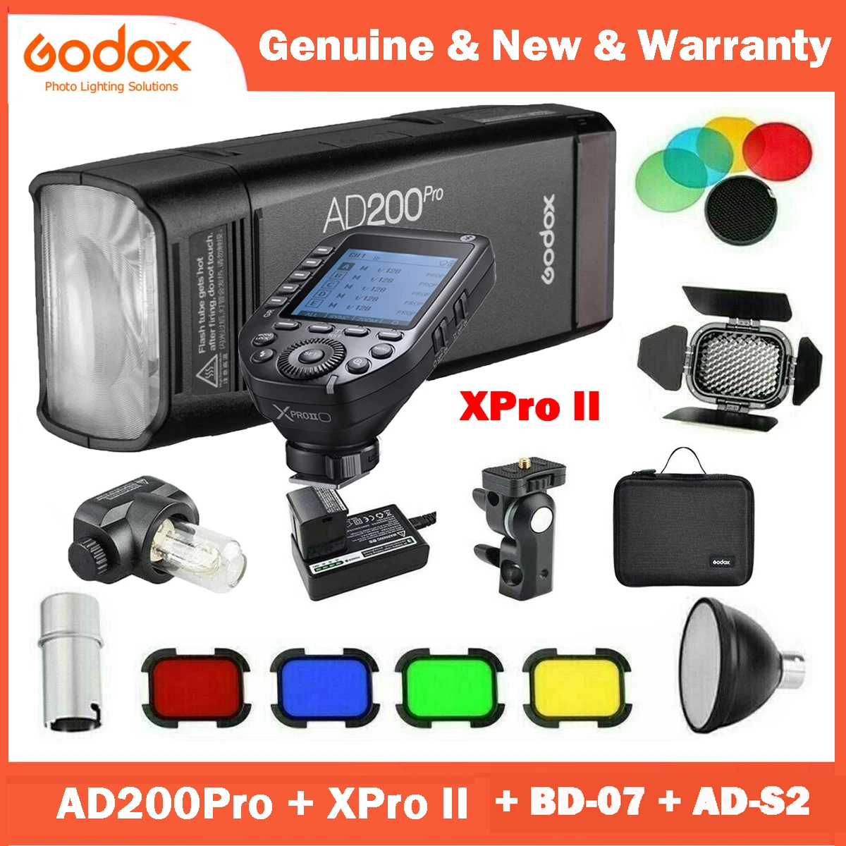 

Godox AD200 Pro AD200Pro Pocket Flash Strobe Speedlight 200W TTL with XProII Trigger BD-07 Barndoor Honeycomb Grid Reflector Kit