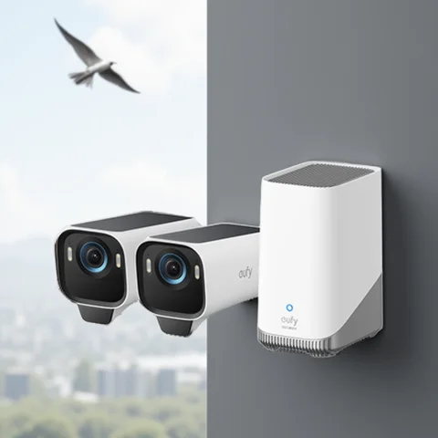 eufyCam S3 Pro 2-Cam 키트 태양광 카메라 야외 무선 MaxColor 야간 투시경 4K 보안 카메라(태양광 패널 영원히 전원 포함)