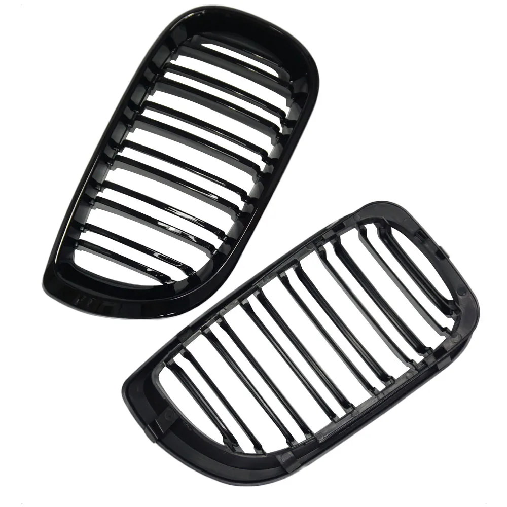 Front Kidney Grill Racing Grille for BMW 3 Series E46 318I 320I 325I 330I 4 Door 2002-2005 Glossy Black Double Line 2 Slat