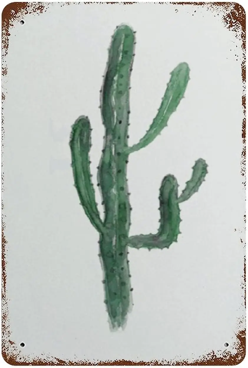 Letrero de metal antiguo Graman con diseño de cactus en acuarela, decoración botánica de cactus, orejas de conejo, opuntia, suculentas, arte de pared para cocina, 8x5.5