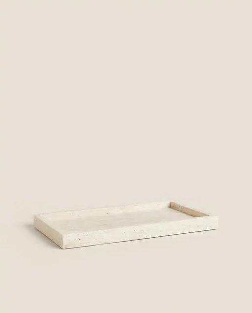Wabi-Sabi Style Yellow Travertine Tray, Rectangular Beige Marble Stone Tray, Bathroom Ornament, Wholesale, 30x20x3cm 3