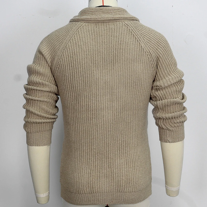 Men\'s Cardigan Sweater Autumn and Winter Solid Color Lapel Long Sleeved Outerwear Knitted Sweater Retro Sweater Clothing