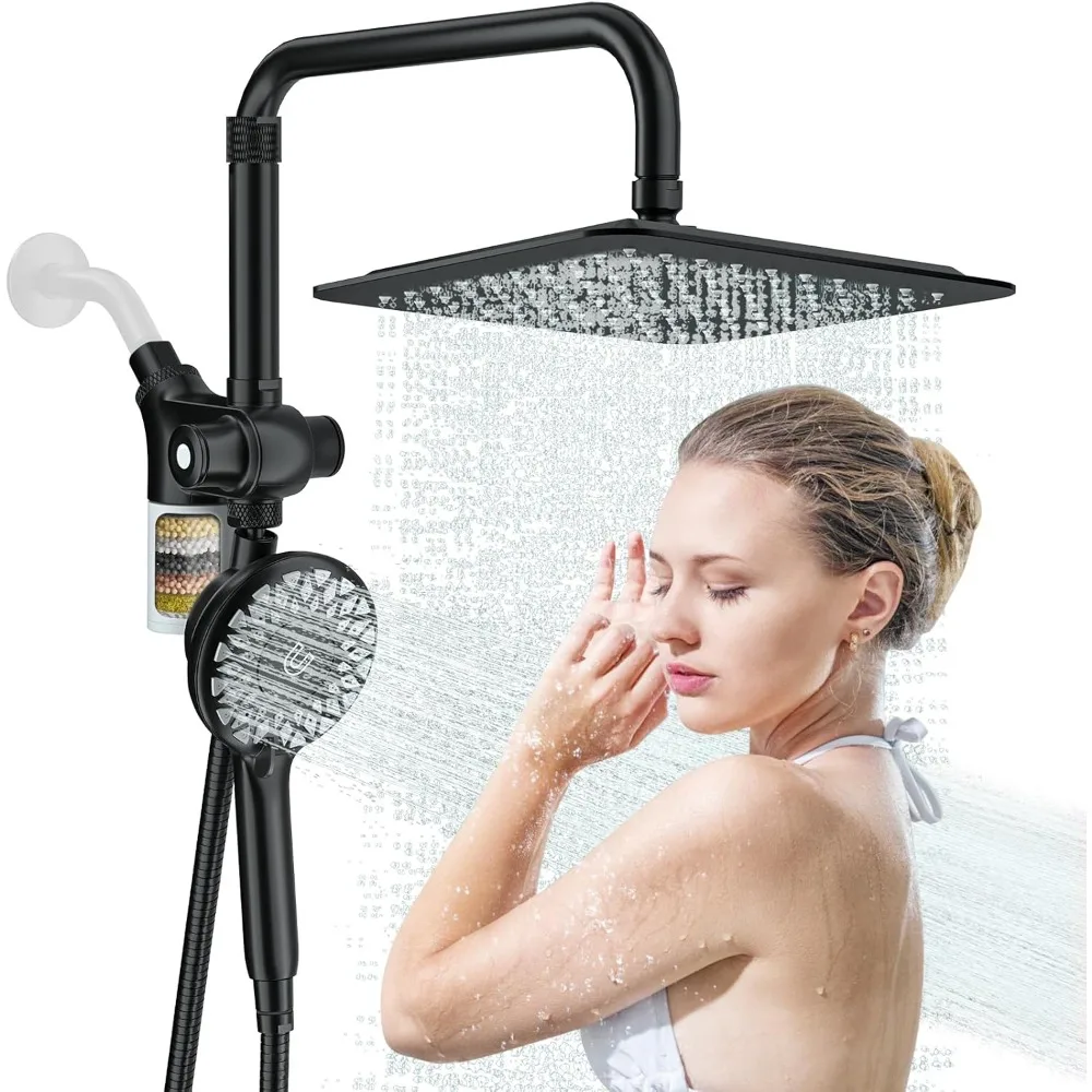 

Rainfall Shower Heads with Handheld Spray Combo High Pressure, 2 in 1 Dual Shower Head with Filters for Hard Water