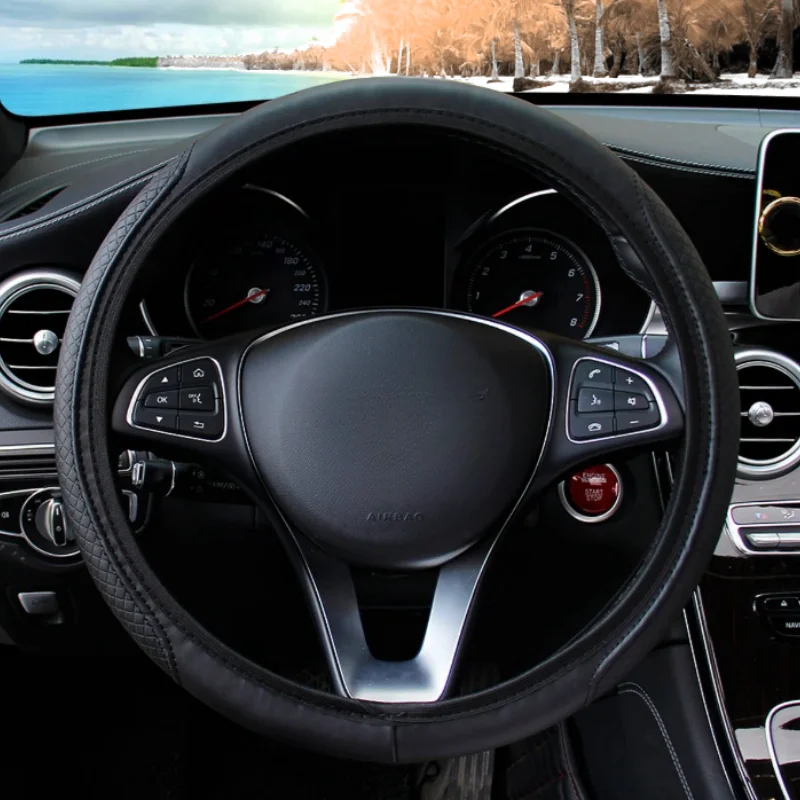 一般的な自動車用ステアリングホイールカバー、ソフトカーアクセサリー、取り付けが簡単、インナーリングなし、伸縮性滑り止め、ファッション