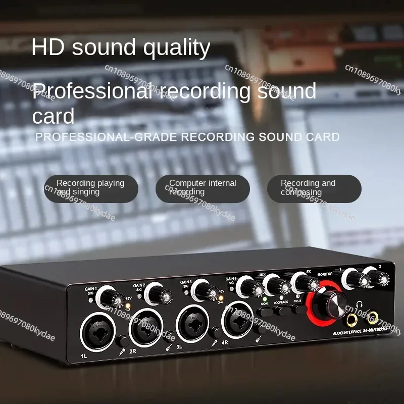 Professional 24Bit 192Hkz 4 Channel Audio Interface USB Sound Card for Live Recording Solo