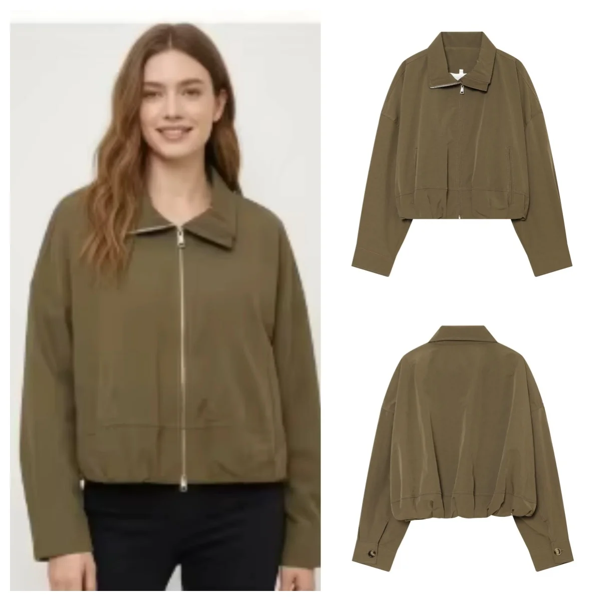 Women's Jacket 2026 Fashion Bubble Hem Short Multi-Functional Casual Elegant New Standard Long-Sleeve Turn-Down Collar Coat