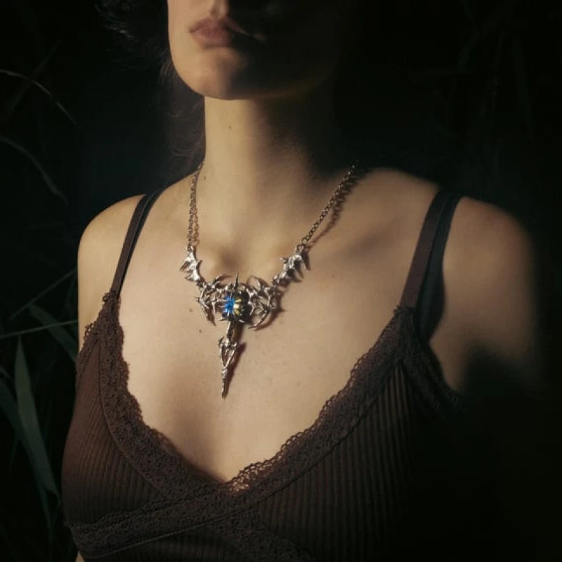 Glass Brutalist Y2k Handmade Necklace Bubble Claw Crystal Pillar Thorns Organic Claws Point Soldered 18+2inch Gothic Jewelry