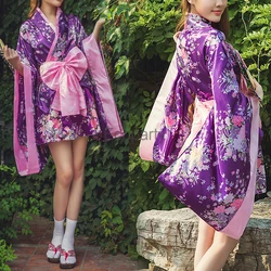 Traditionele Japanse Kimono Jurk Voor Vrouwen Kawaii Yukata Met Obi Paars Japanse Show Danskleding Halloween Kostuums