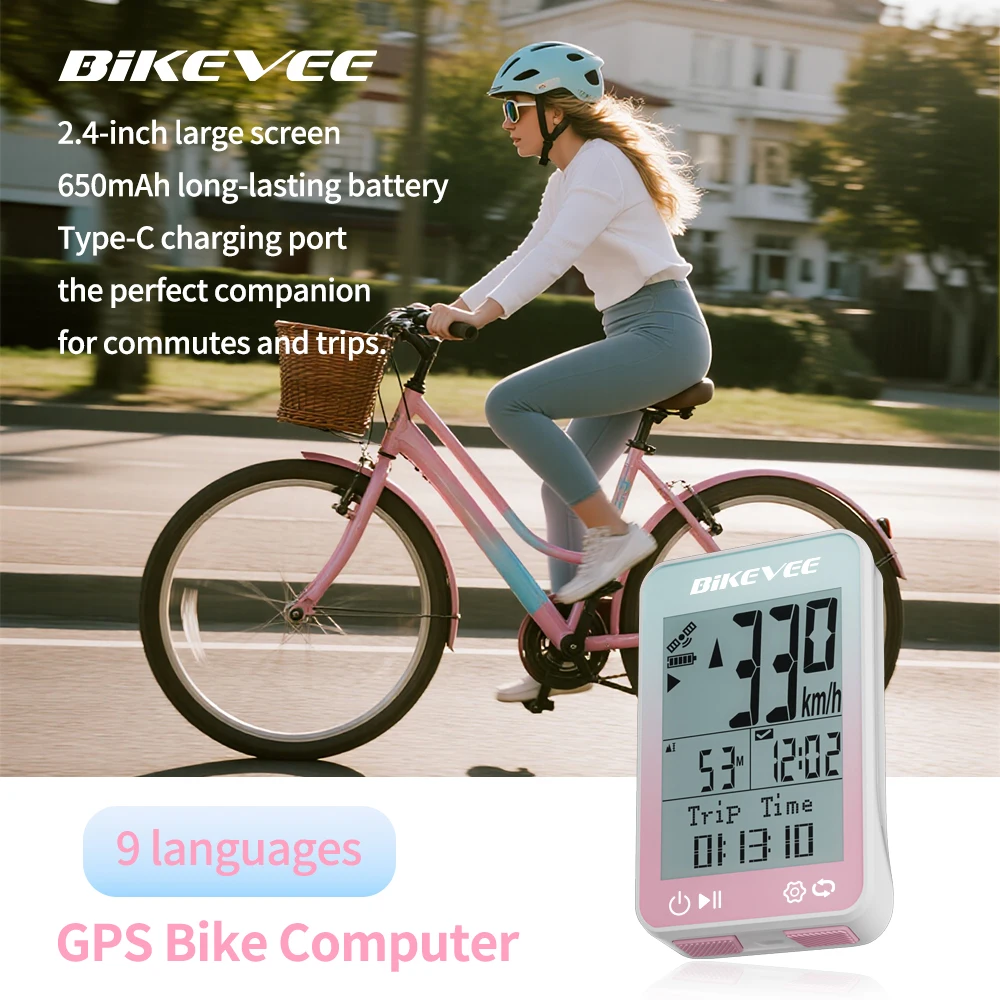 

Bike Speedometer GPS Wireless Cycling Computer Auto Start/Stop/Backlight Waterproof Bicycle Odometer MPH KM/H 2.4" LCD Display