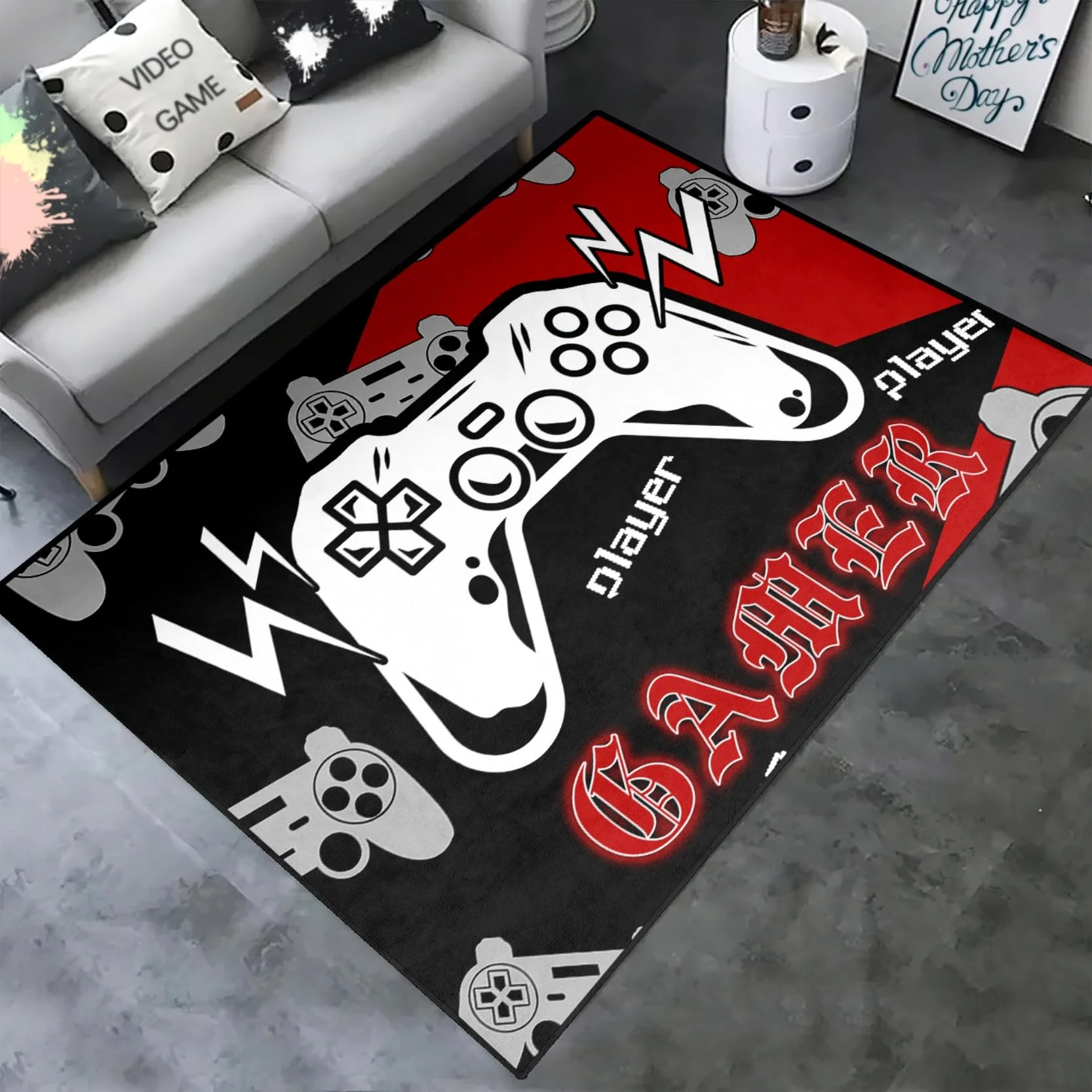 

Game Rugs for Boys Bedroom Living Room Hallway Entryway Dorm Gaming Controller Carpets Floor Mat Playroom Indoor Doormat