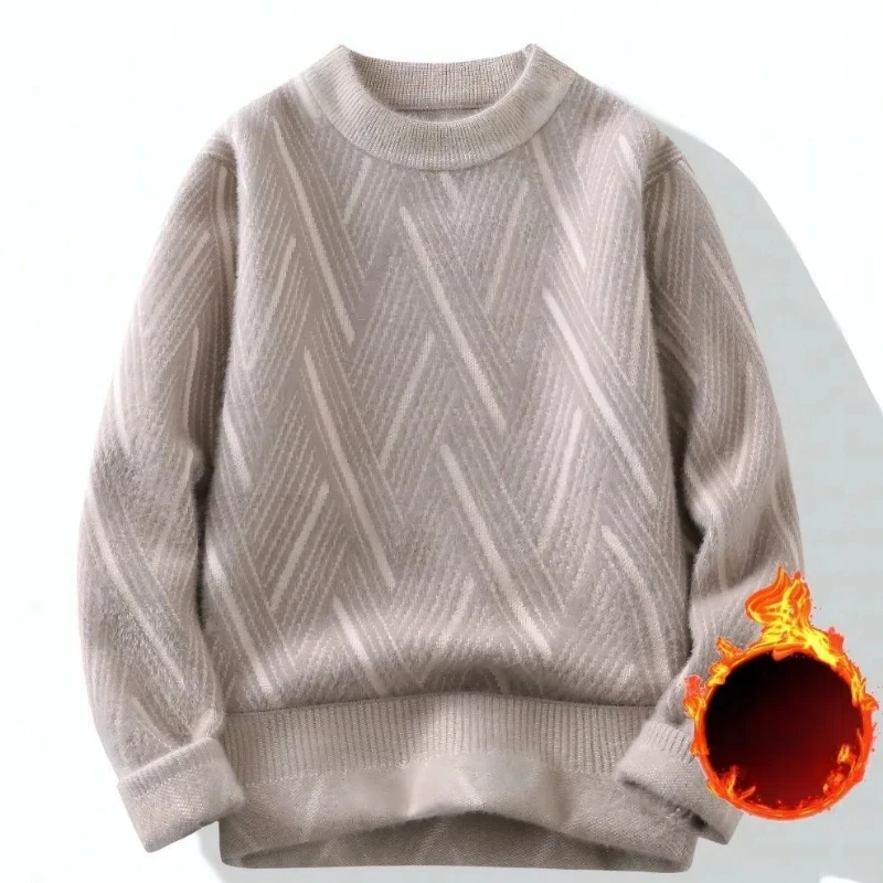 Boyfriend Half High Collar Striped Contrast Color Men's Screw Thread Flocking Pullover Long Sleeve Sweater Knitted Tops JJ921