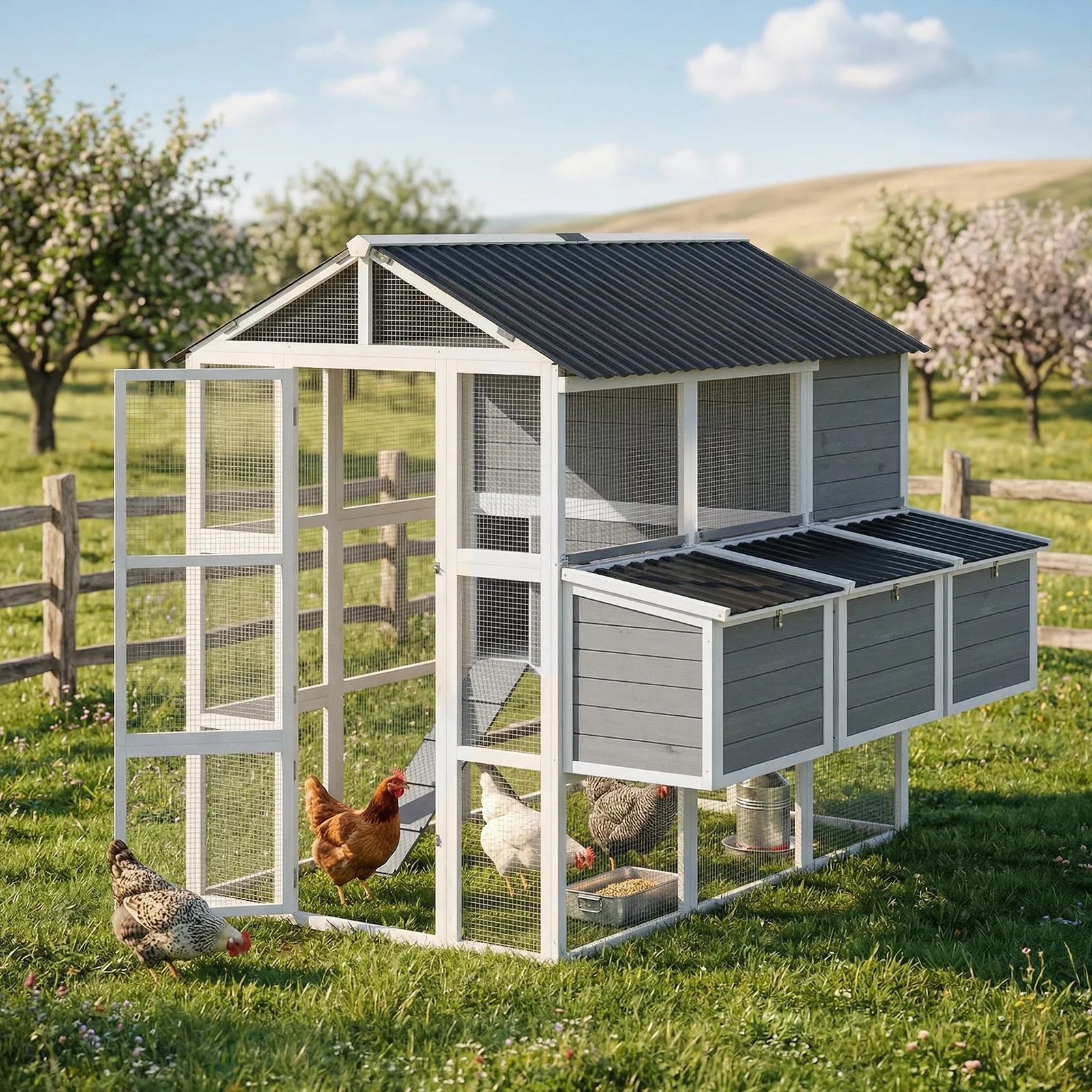 

77" Large Chicken Coop for 6-8 Chickens, Outdoor Wooden Hen House