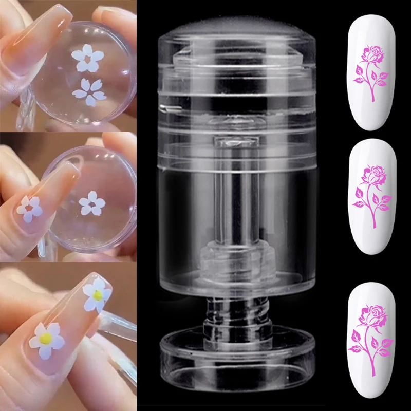 Transparente drehbare Nagels tempel variable Muster größe Silikon Fingers pitzen druck Französisch Design Nagel dichtung Stempel Schaber Werkzeug