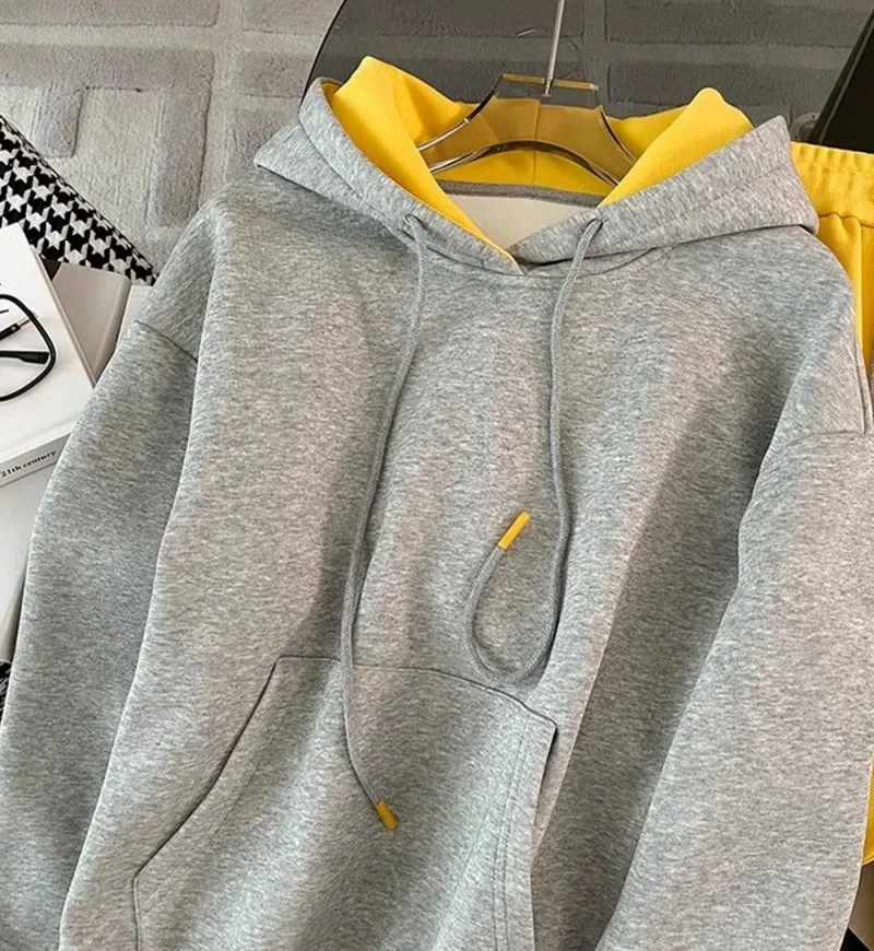 Damen Outdoor-Laufset Jogging Fitness Lose Sportbekleidung Laufoutfit Winter Fleece Kapuzenpullover Zweiteiliges Set – Detail 3