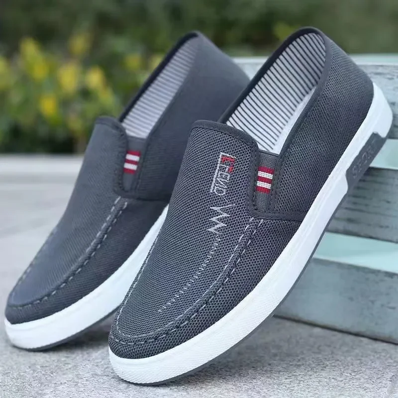 Men Shoes Breathable Canvas Sneakers for Youth Slip on Walking Tennis Shoes Driving Loafers House Moccasins Work Skate Flats