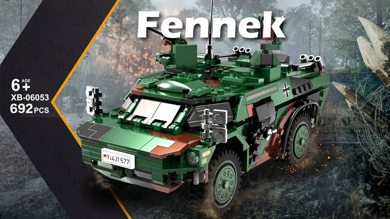 1:30 Scale Fennek Germany Modern Military Model Building Block WW2 Wheeled Armored Reconnaissance Vehicle Army Bricks Toys