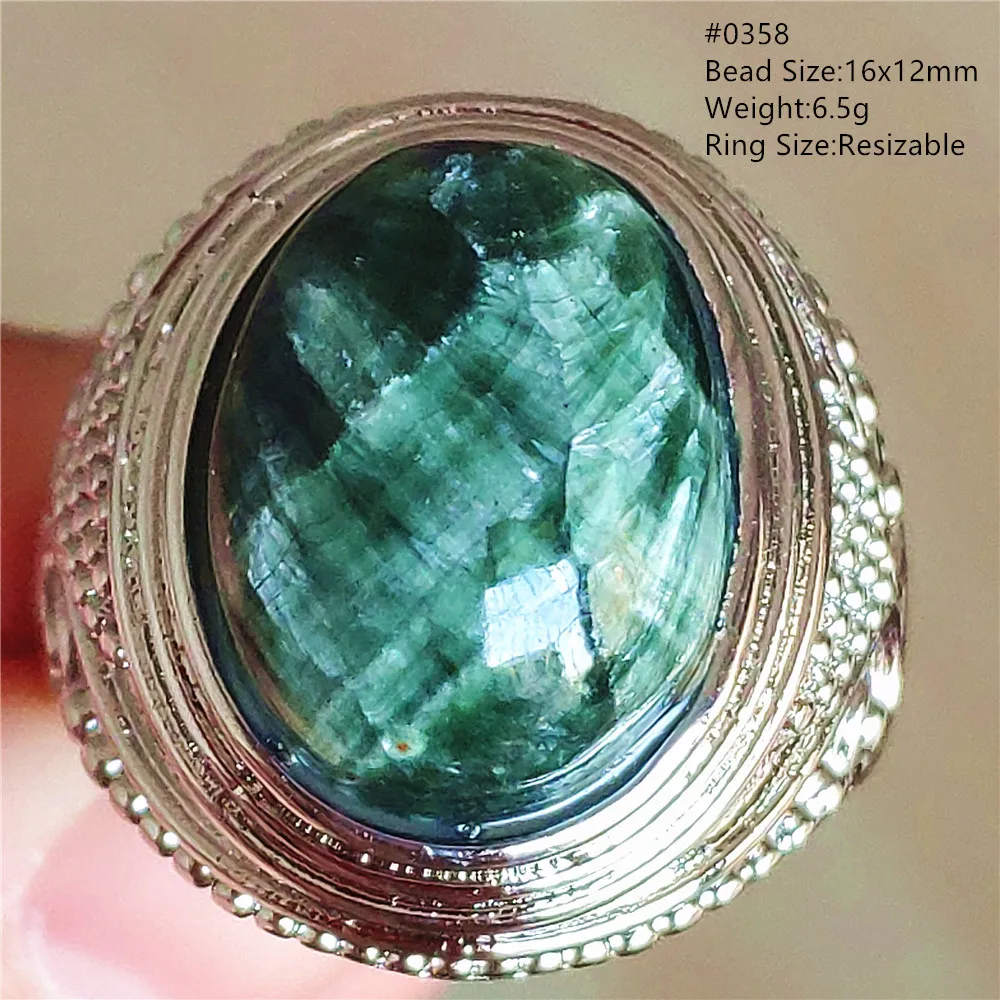 

Натуральный зеленый Серафинит, драгоценный камень, регулируемое кольцо, ювелирные изделия для женщин и мужчин, Серафинит овальной формы, искусственное серебро AAAAAA
