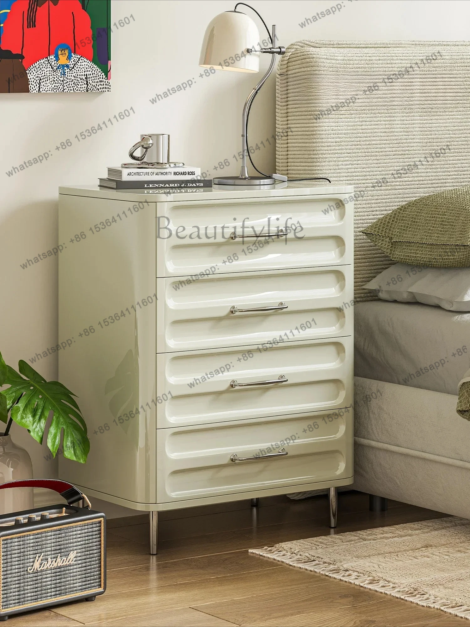 jj4 French Cream Striped Four Bucket Cabinets Bedroom Storage Cabinets Home Entry Entrance Cabinets Modern Simple Lockers