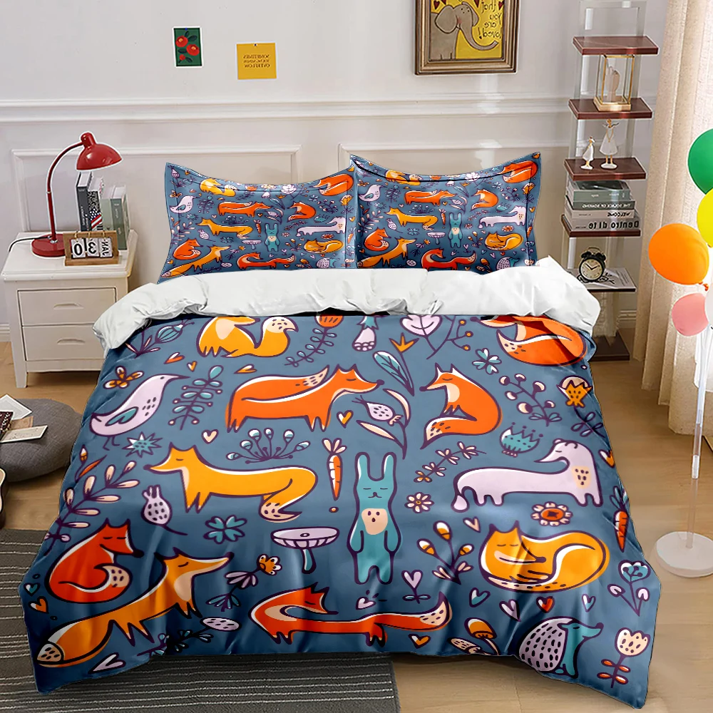 Animals and Nature Illustration Print Bedding Set 1 Duvet Cover 2 Pillowcases for Adult and Children Luxury Gift Full Size