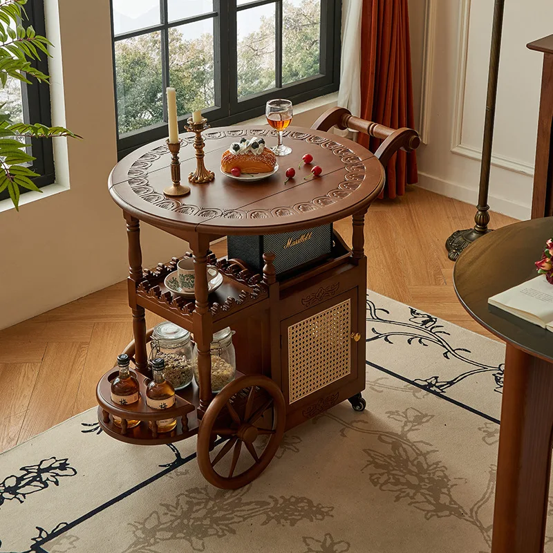 

French medieval style movable small side tableAmerican vintage cart coffee table folding tea table dining cart home tea cart