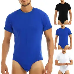 Adultos Imprensa Virilha Undershirts Bodysuit, Macacão Masculino, Bodysuit De Cor Sólida, Fornecimento De Dormir, Manga Curta