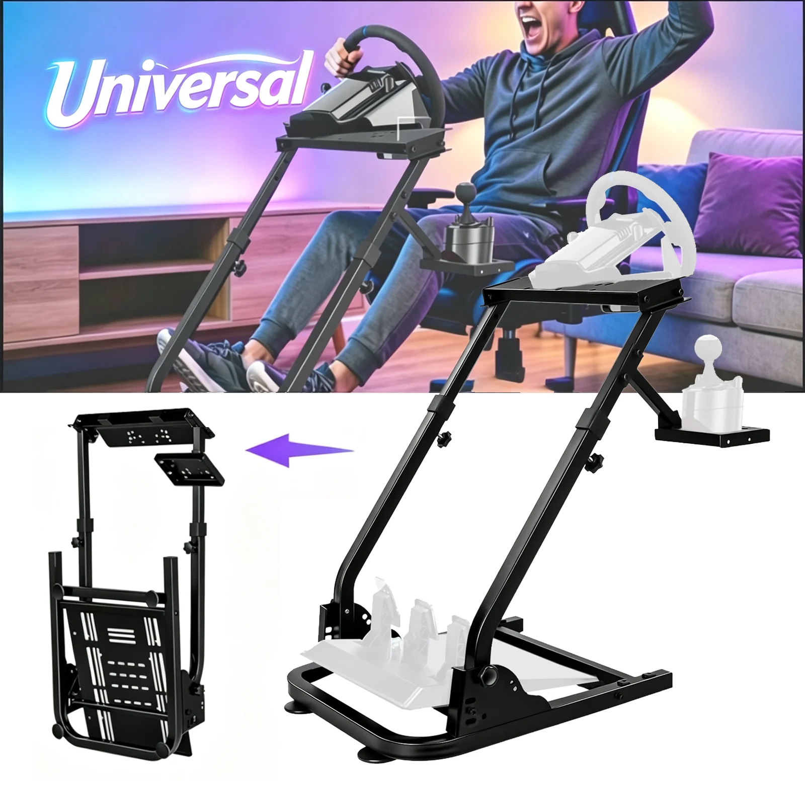 Support de volant de course pliable, support de volant réglable en acier carbone compatible avec Logitech G25 G27 G29 G920 et Thrustmaster T300 T500RS, simulateur de cockpit