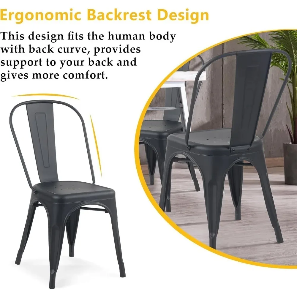 Metal Dining Chairs Set of 4, Iron Stackable Removable Back Cafe Side Patio Chairs Rubber Feet, Stylish Modern Dining Chairs