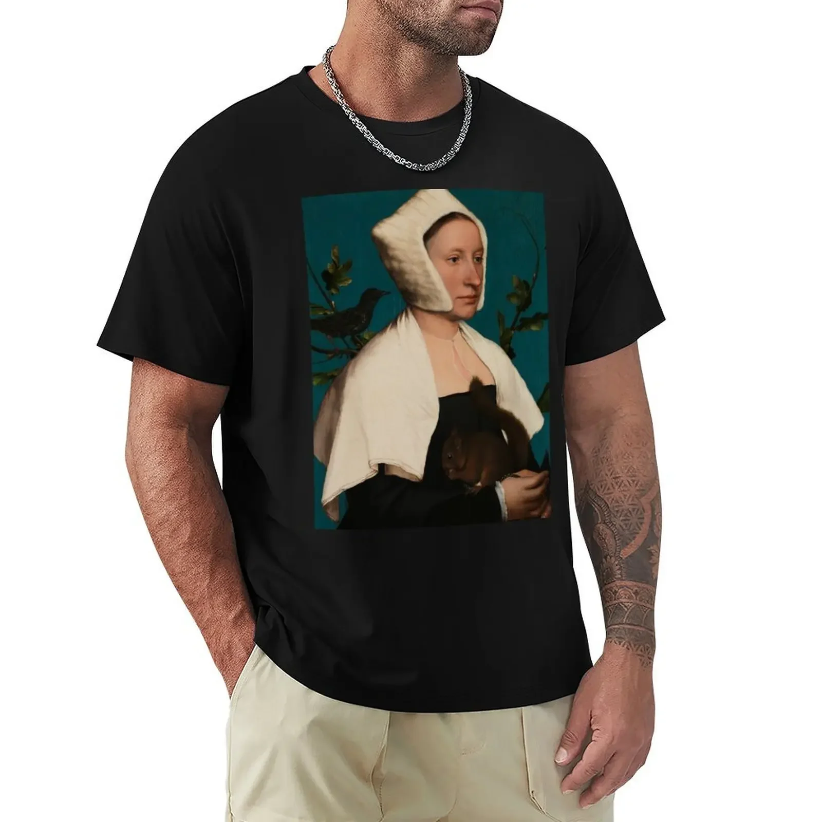 A Lady With A Squirrel and A Starling by Hans Holbein the Younger T-Shirt plus sizes vintage graphic tee mens clothes