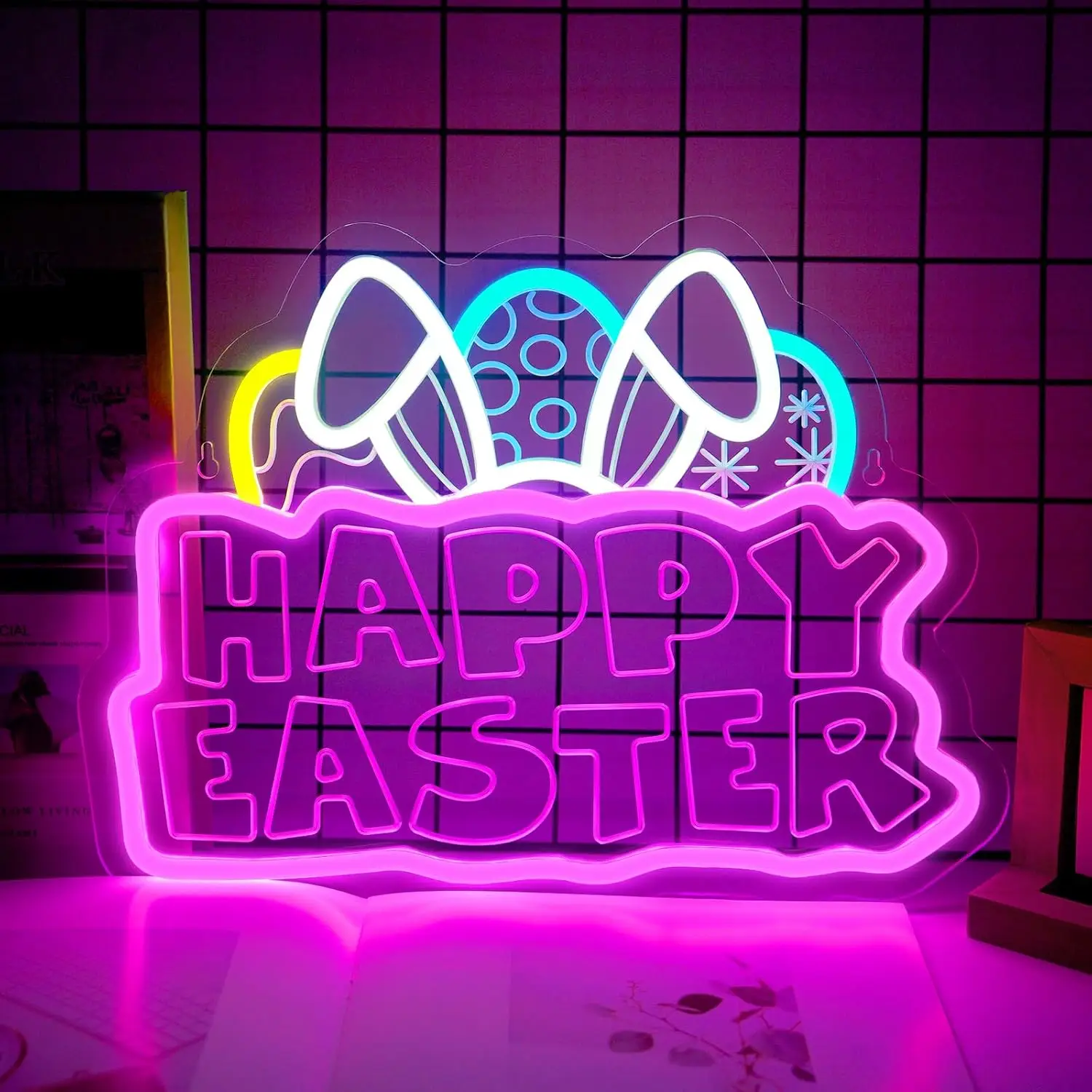 

Happy Easter Neon Sign LED Bunny Neon Light for Decorations Dimmable Neon Decor Easter Gifts for Kids Spring Front Yard Bedroom