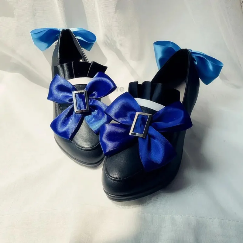 Gioco Genshin Fontaine Furina Scarpe Cosplay Calza Calzini Donna Lolita Fiocco Tacchi alti Accessorio per feste in maschera di Halloween