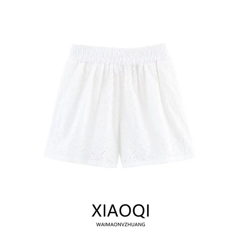 2025 Summer New Women's Casual Hollow Embroidery Comfortable Mid-Waist ort Pants Versatile Sle l Waist ort orts