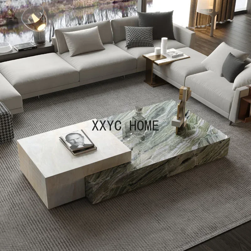 Natural Marble Coffee Table Living Room Modern Light Luxury Villa Imported Luxury Stone Creative Large Flat Italian Style