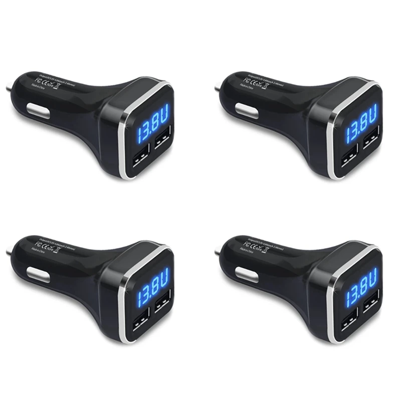 4X Car Charger Volt Meter Car Battery Monitor With LED Voltage & Amps Display, For Iphone 11 / Xs ,Galaxy S20 / S10