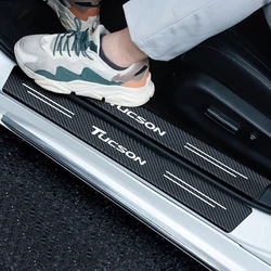 Carbon Fiber Car Door Sill Stickers For Hyundai Tucson Nx4 ix JM TL Rear Trunk Bumper Guards Anti-Scratch Decals
