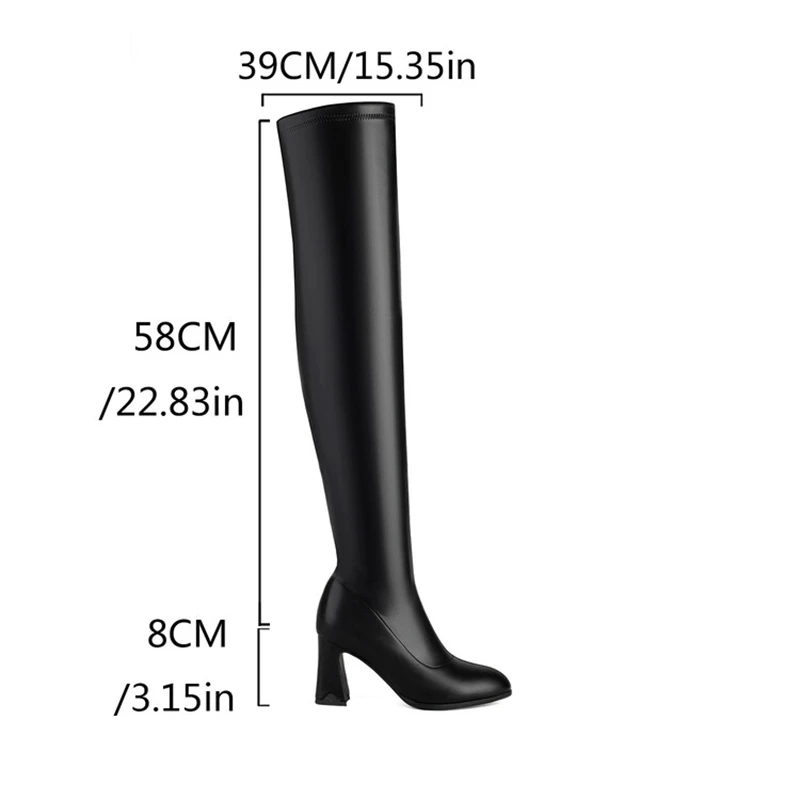 ORCHALISA New Winter Autumn Over Knee Boots 8cm Chunky Heel Round Toe Leather Thigh High Fashion Big Size 48 US17