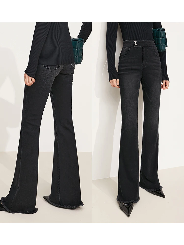 AMII جينز للمرأة 2025 شتاء جديد سليم صالح دافئ متعدد الاستخدامات متوهج السراويل بسيطة ركاب عادية امرأة بنطلون 12344022 #2