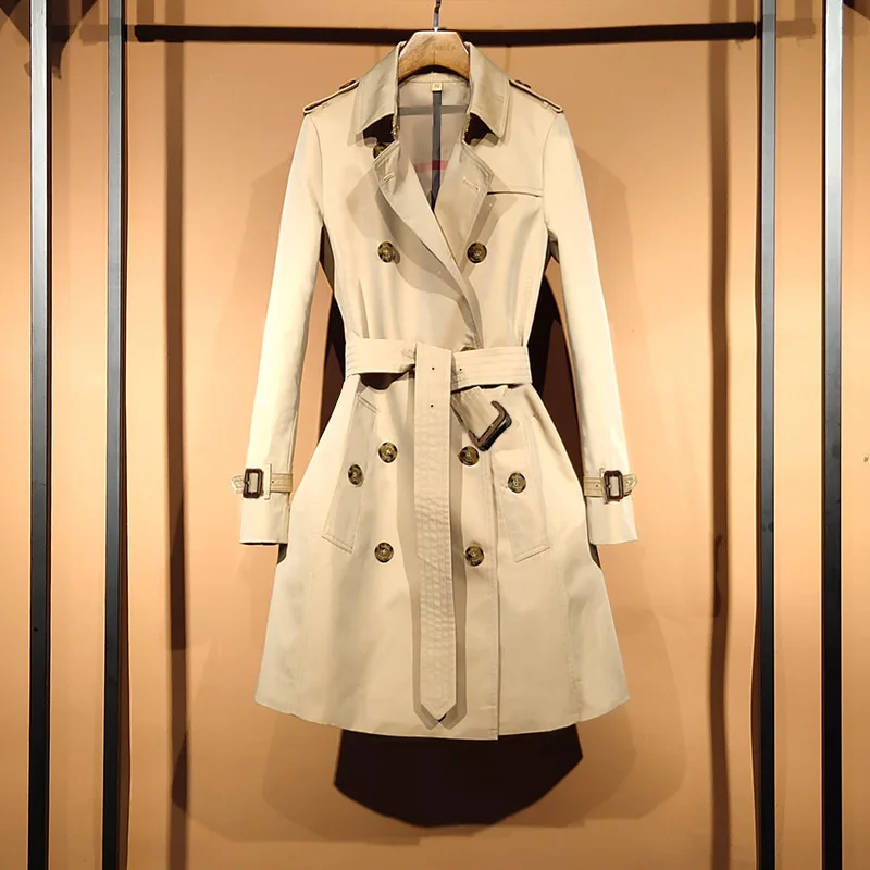 Women's Mid-Length Trench Coat Spring Autumn New  Waist-Cinching Faionable Outerwear Commute Double Breasted Women Top