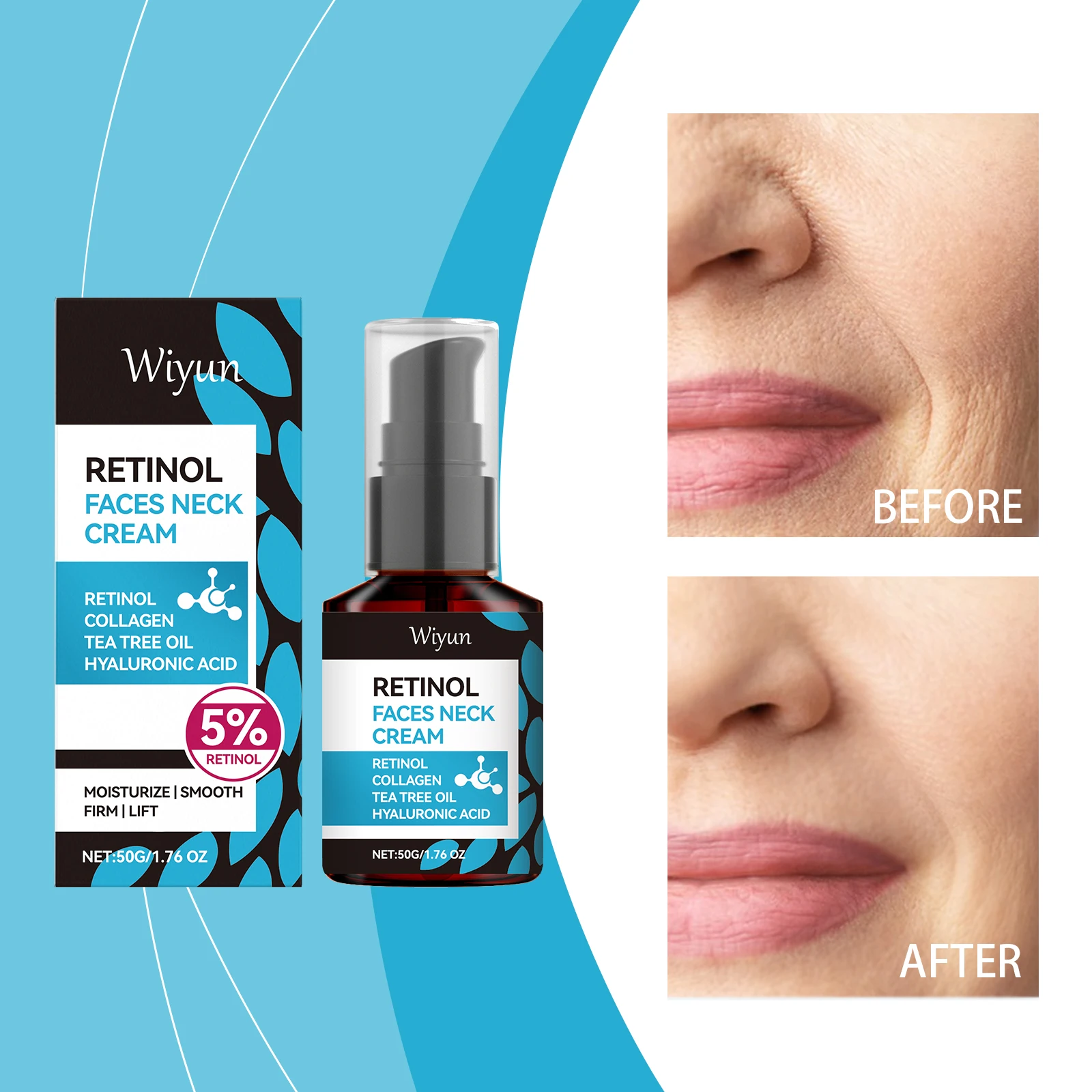 "Wiyun Retinol Cream for Face & Neck - Anti-Aging Collagen Booster z kwasem hialuronowym i olejkiem z drzewa herbacianego |   Głębokie nawilżenie, Wrin