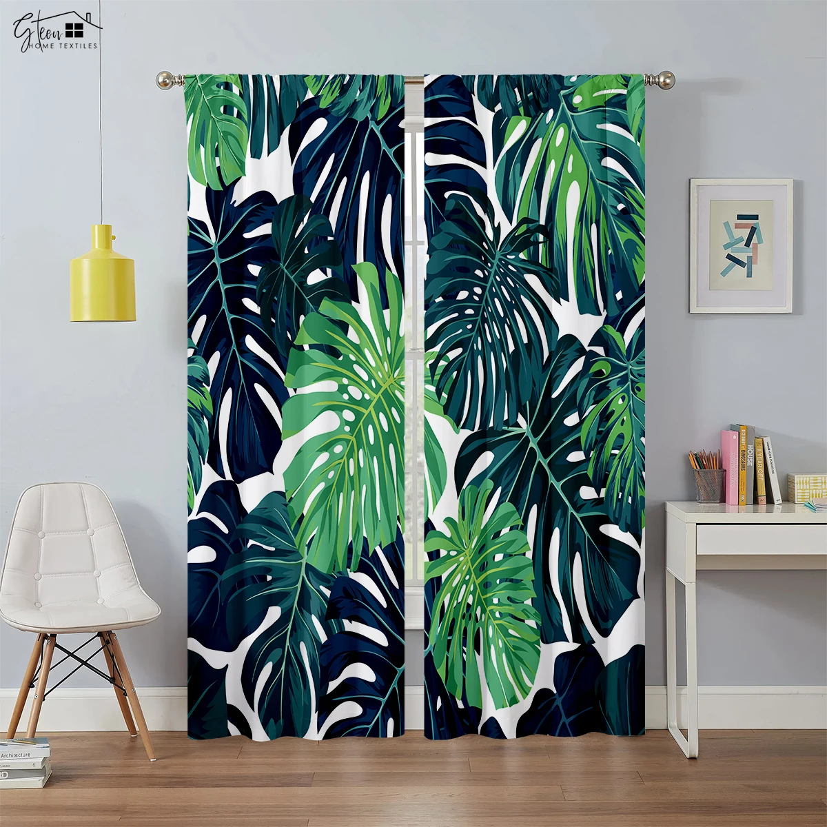 Southeast Asian Tropical Rainforest Curtains Green Plants Banana Leaves Natural Fresh Ins Style Restaurant Homestay Curtain 2PCS