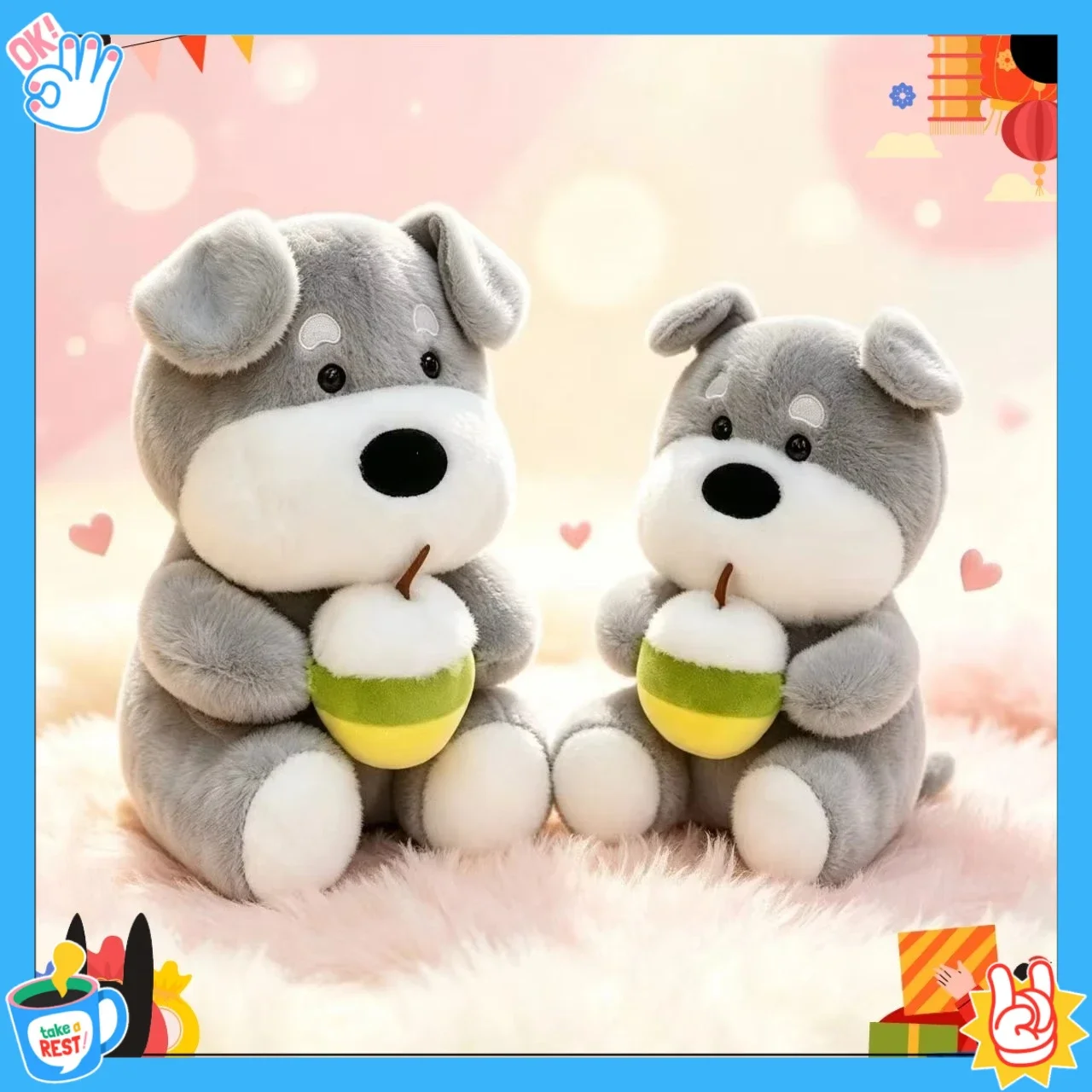 2026Kawaii Grey Dog Plush Figure, Lovely Animal Stuffed Pillow for Home Decoration