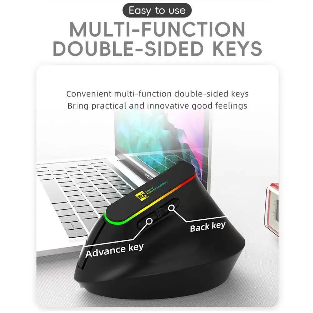 Nuovo mouse da gioco verticale luminoso ergonomico wireless 2.4G + Bluetooth ricaricabile dual-mode Mouse MX muto ottico sano per ufficio