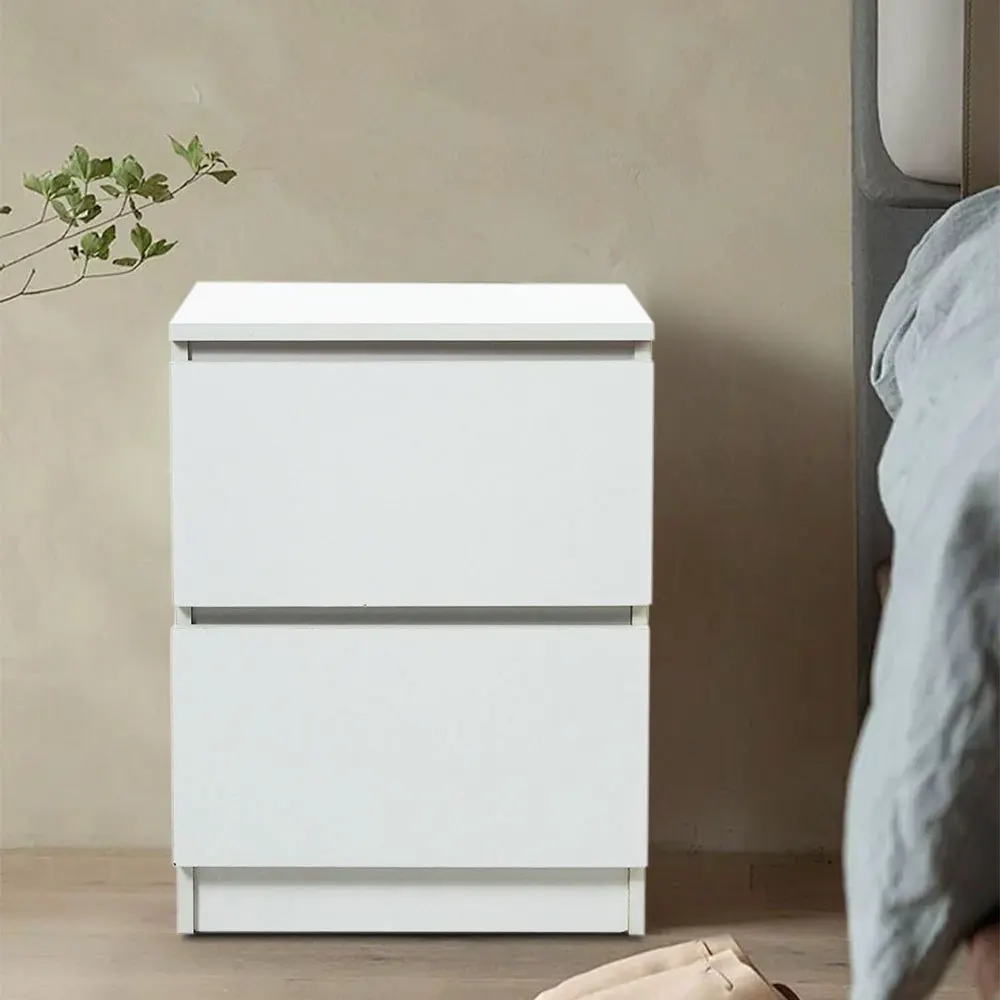 White Wooden Bedside Table With Drawers, Small Cabinet Cupboard Bedroom Furniture Storage Nightstand Unit, Modern Chest Of 2 Dra