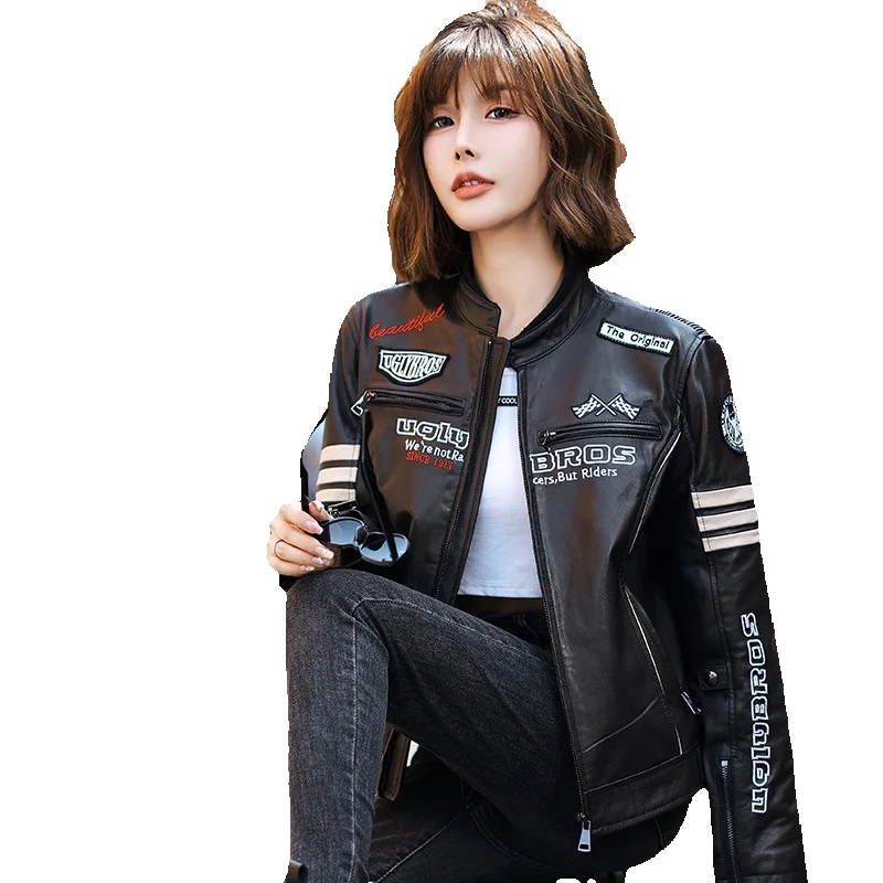 New Season Leather Jacket Motorcycle Short Style Cool And Trendy Leather Sheepskin Slimming Jacket Versatile